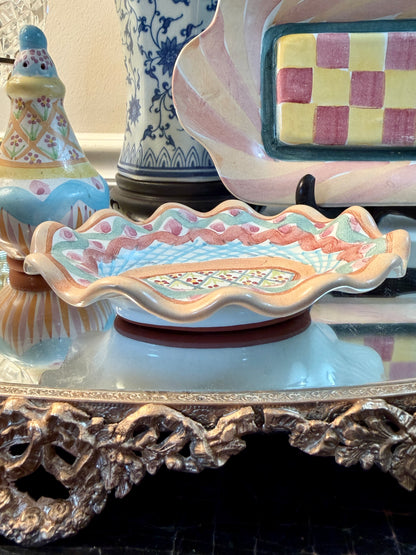 Vintage Painted glass  MacKenzie-Childs scalloped soap trinket dish
