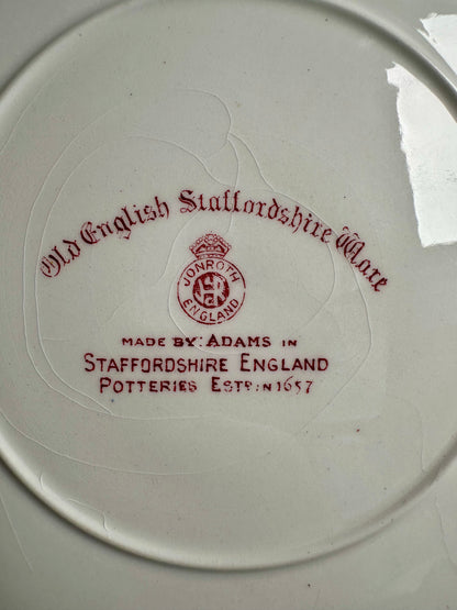 Vintage Old English Staffordshire Ware Red Transferware Historic Plates, Virginia Landmarks