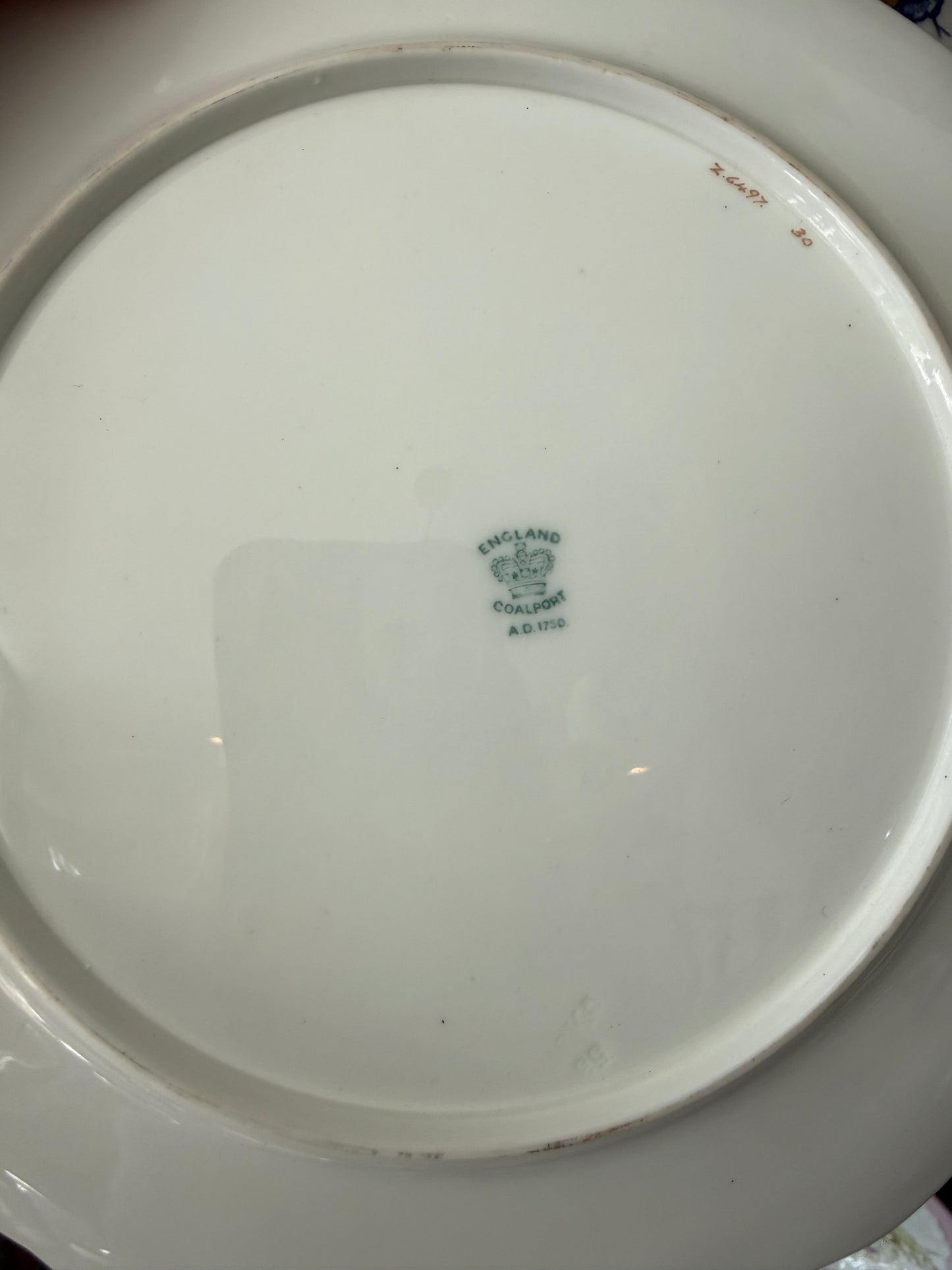 Set of 4 Vintage English Coalport Blue & White 9” Plates with Gold Gilt Border