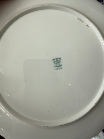 Set of 4 Vintage English Coalport Blue & White 9” Plates with Gold Gilt Border