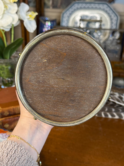 RARE - MOLLIE - Antique English Oak & EPNS Silver Plate Biscuit Barrel with Shield Cartouche, c.1900, 7” H