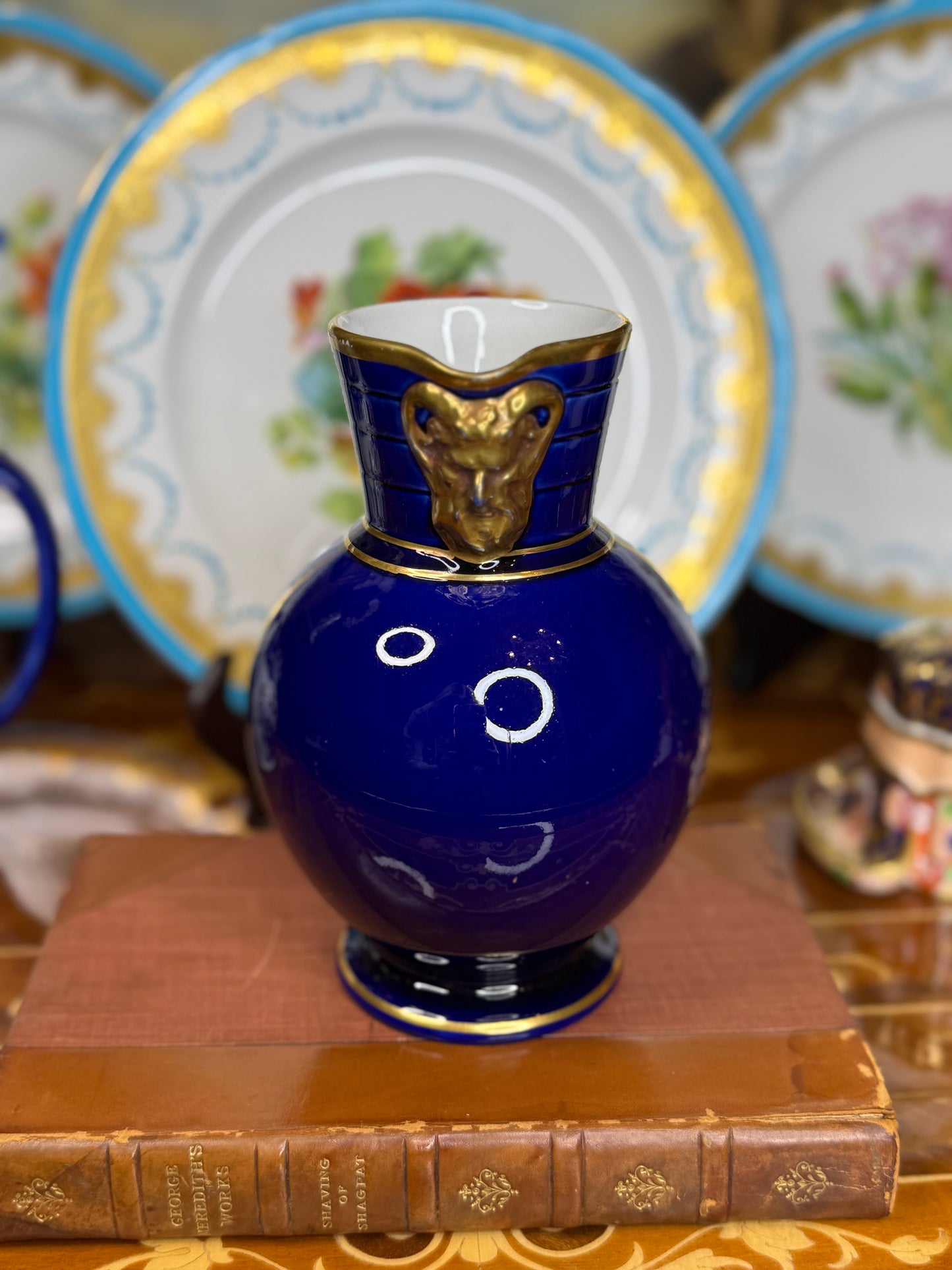 Wedgwood Doric-Shape Pitcher, c. 1861 – Cobalt Blue Earthenware, 6.5” Tall