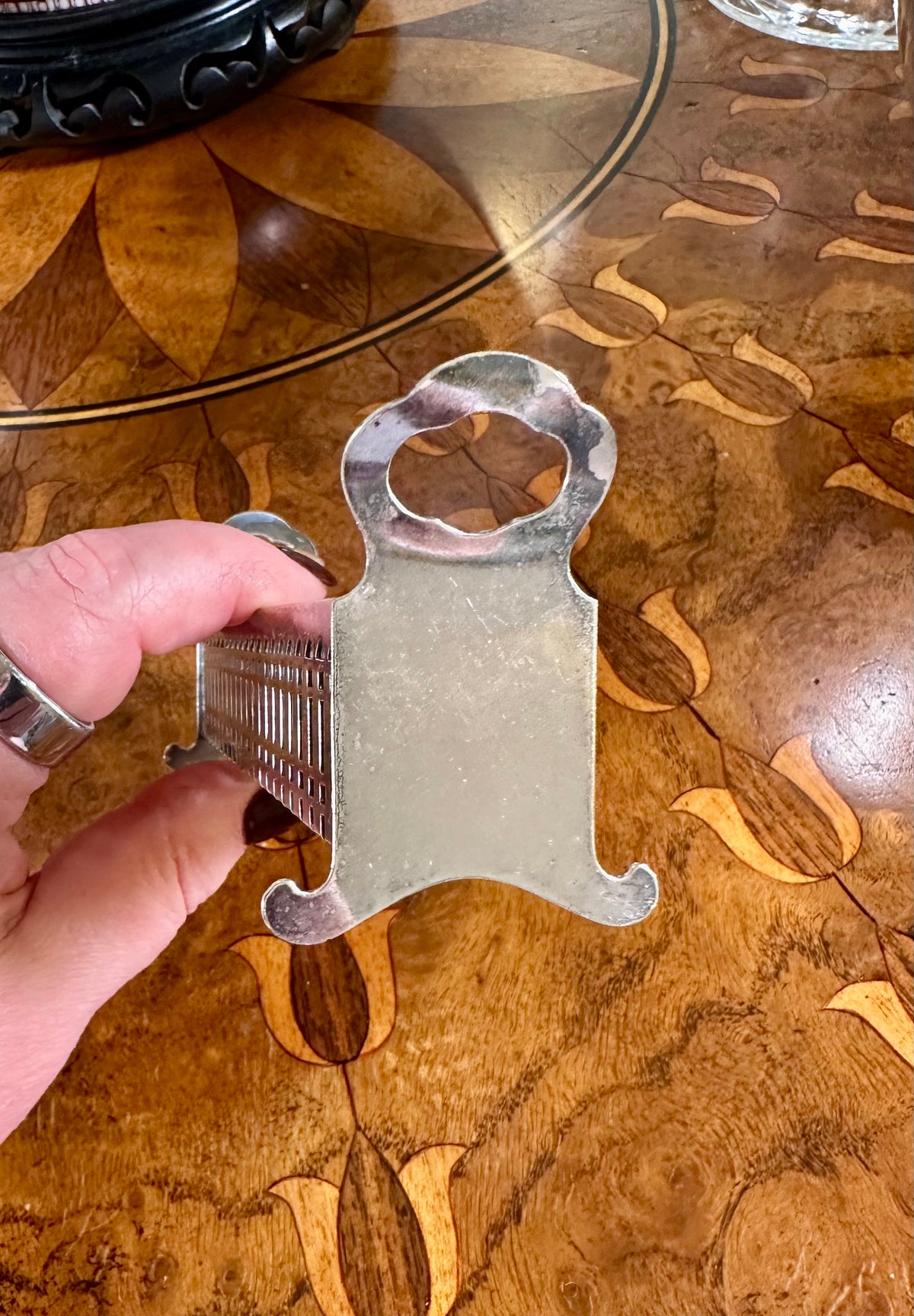 Vintage Sheffield Nickel Silver Sugar Cube Holder | Pierced Geometric Serving Tray