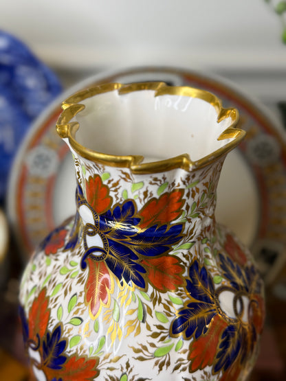 Antique Copeland Spode “Imari Style” Porcelain Vase | England | Hand-Decorated Gilt Floral Vase | 10.5”H | Restored