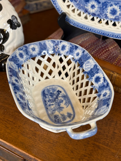 Antique Pearlware Blue & White Pierced Basket and Stand | c.1820 | Style DA4390