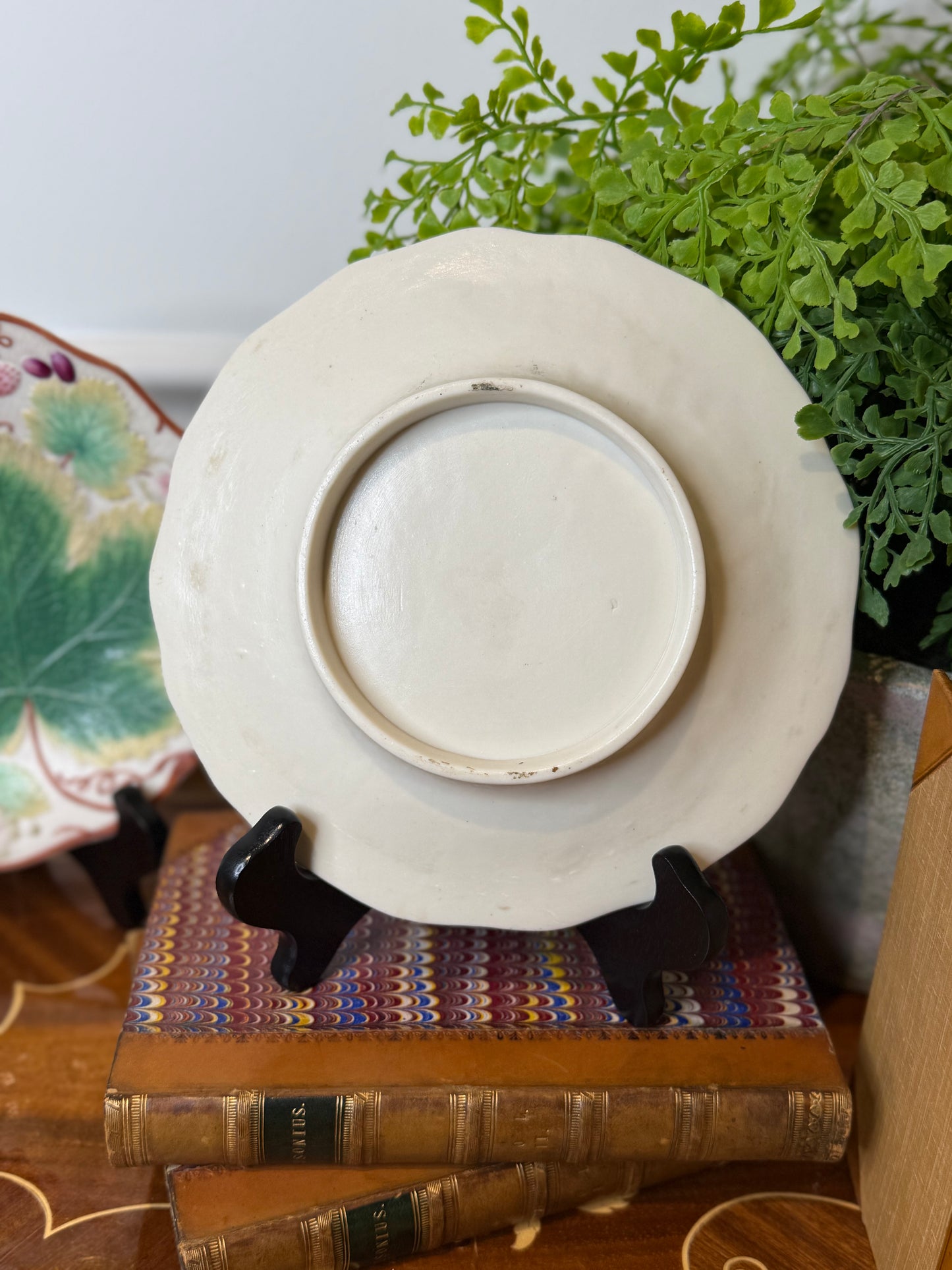 Pair of Antique Victorian Majolica-Style Botanical Plates | 8.5" Diameter