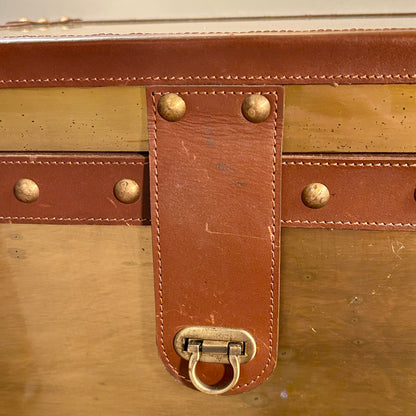 Massive Rustic chic brass and leather storage chest trunk 18 x 12