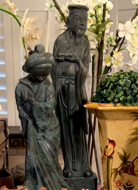 Pair of Vintage statuesque Empress & Emperor  figuares 17 & 14 in resin