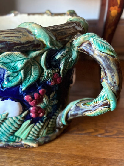 French Majolica Bunny Planter/XLarge Cache-pot Mid 20th Century