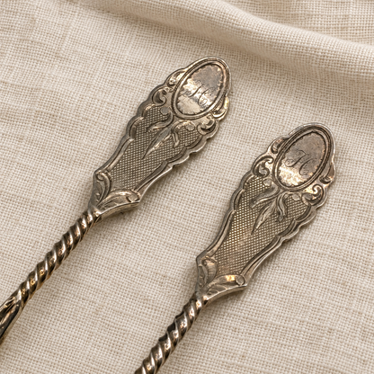 Antique W.W. Cassidy Coin Silver Spoons with Gilt Bowls — Pair