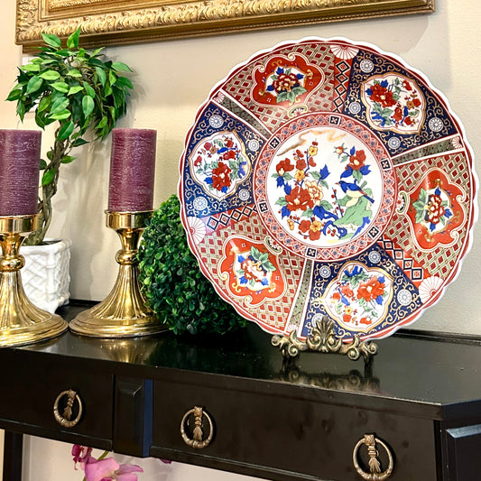 Gorgeous chinoiserie Imari style scalloped massive 16 in platter