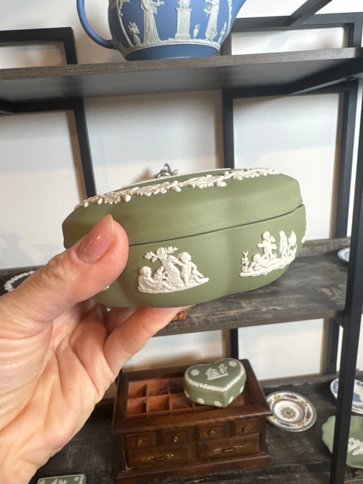 Wedgwood sage green trinket box large