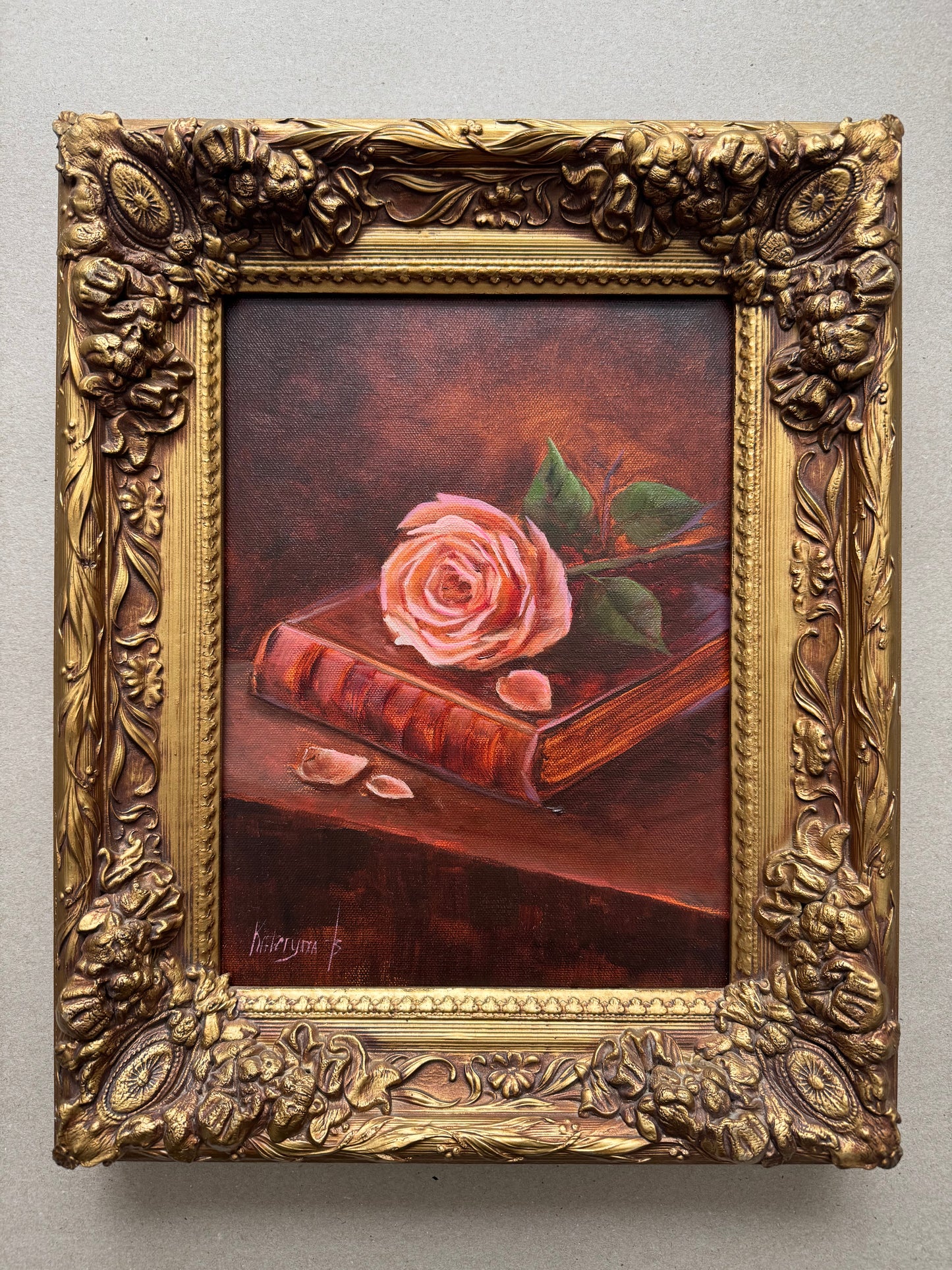 Rose on a book antique style