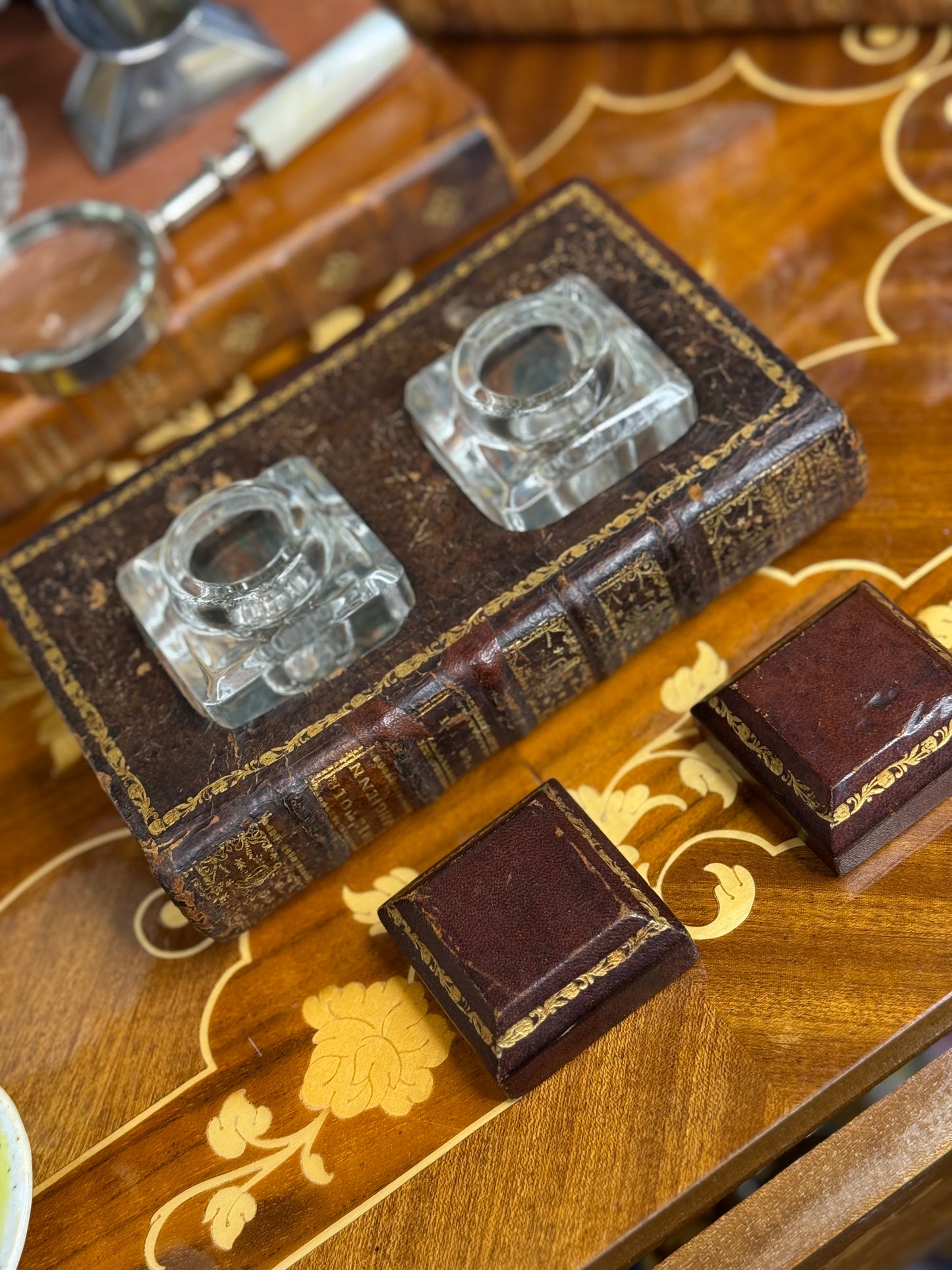 Victorian French Book Double Inkwell – Leather & Gilt, c. 1880, French History