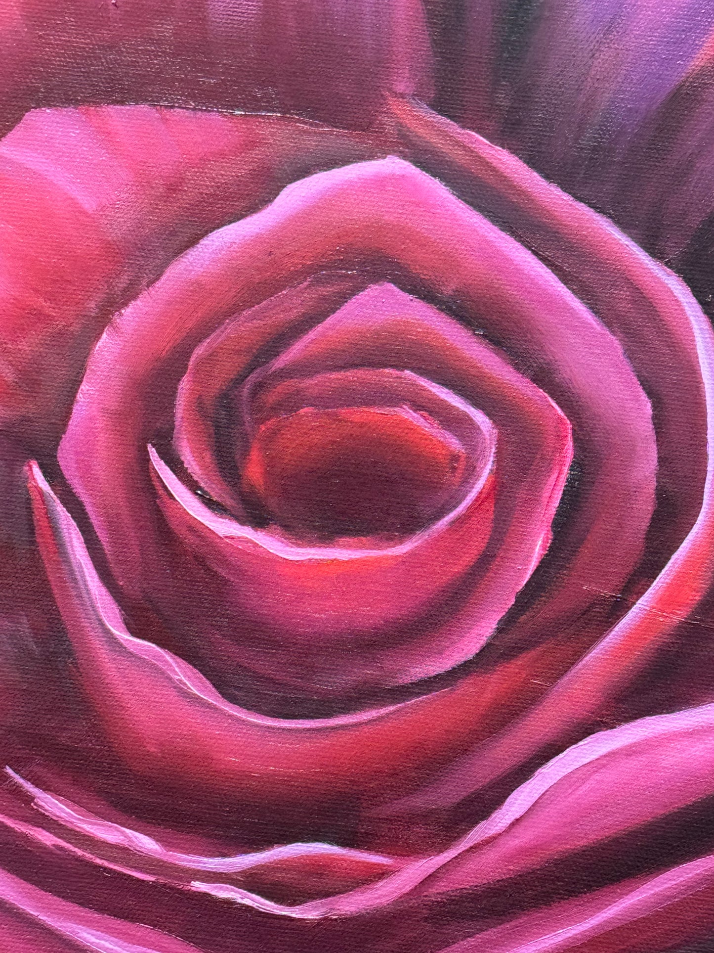 Fuchsia rose still life original oil painting 28x22”