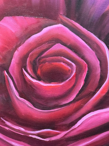 Fuchsia rose still life original oil painting 28x22”