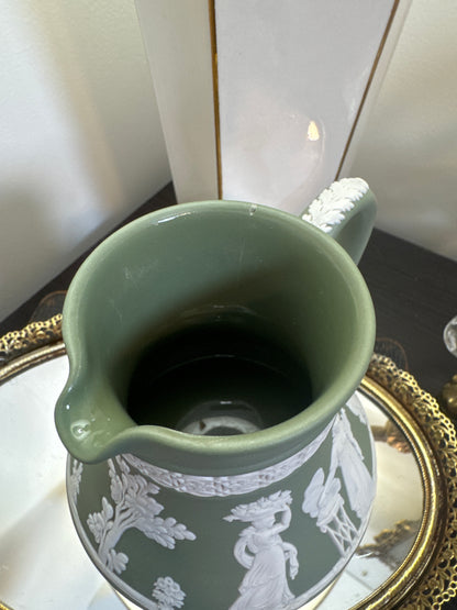 Wedgwood sage green white 5” tall has repair