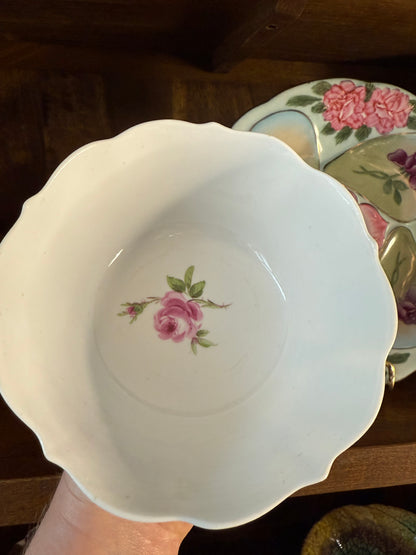 Vintage Meissen 6” Porcelain Pink Rose Bowl w/ Double Blue Sword Hallmark - Pristine!
