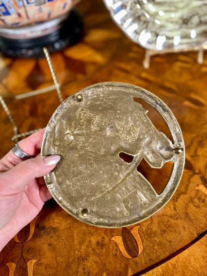 Vintage Cast Brass Equestrian Horse Head Trivet, 6.5”