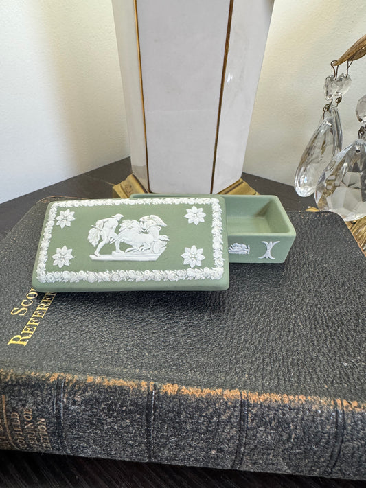 Wedgwood sage green and white rectangular lidded trinket box