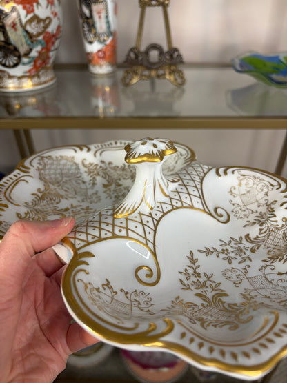 Beautiful white and gold divided dish with handle!