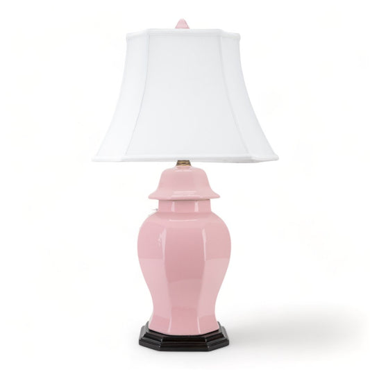 Stunning! Soft Pink Ceramic Ginger Jar Lamp W/Shade, 31” Tall