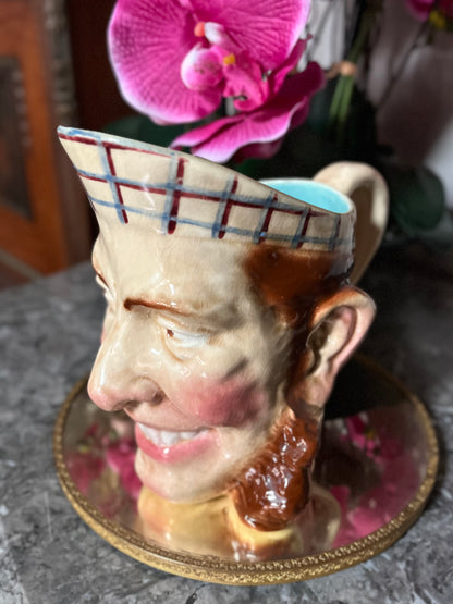 Antique French Whimsical Sarreguemines Fisherman Jug