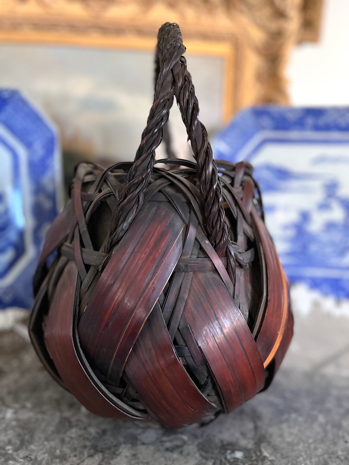 Sculptural Antique Japanese Bamboo Ikebana (Flower) Basket