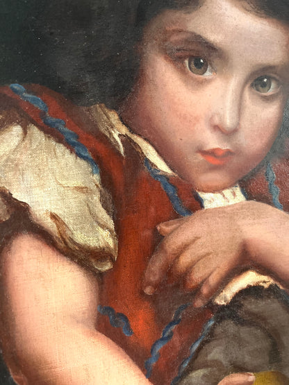 Late 19th Century European School Child Portrait Oil Painting – Biedermeier Influence – Original Wood Tortoiseshell & Gilt Frame