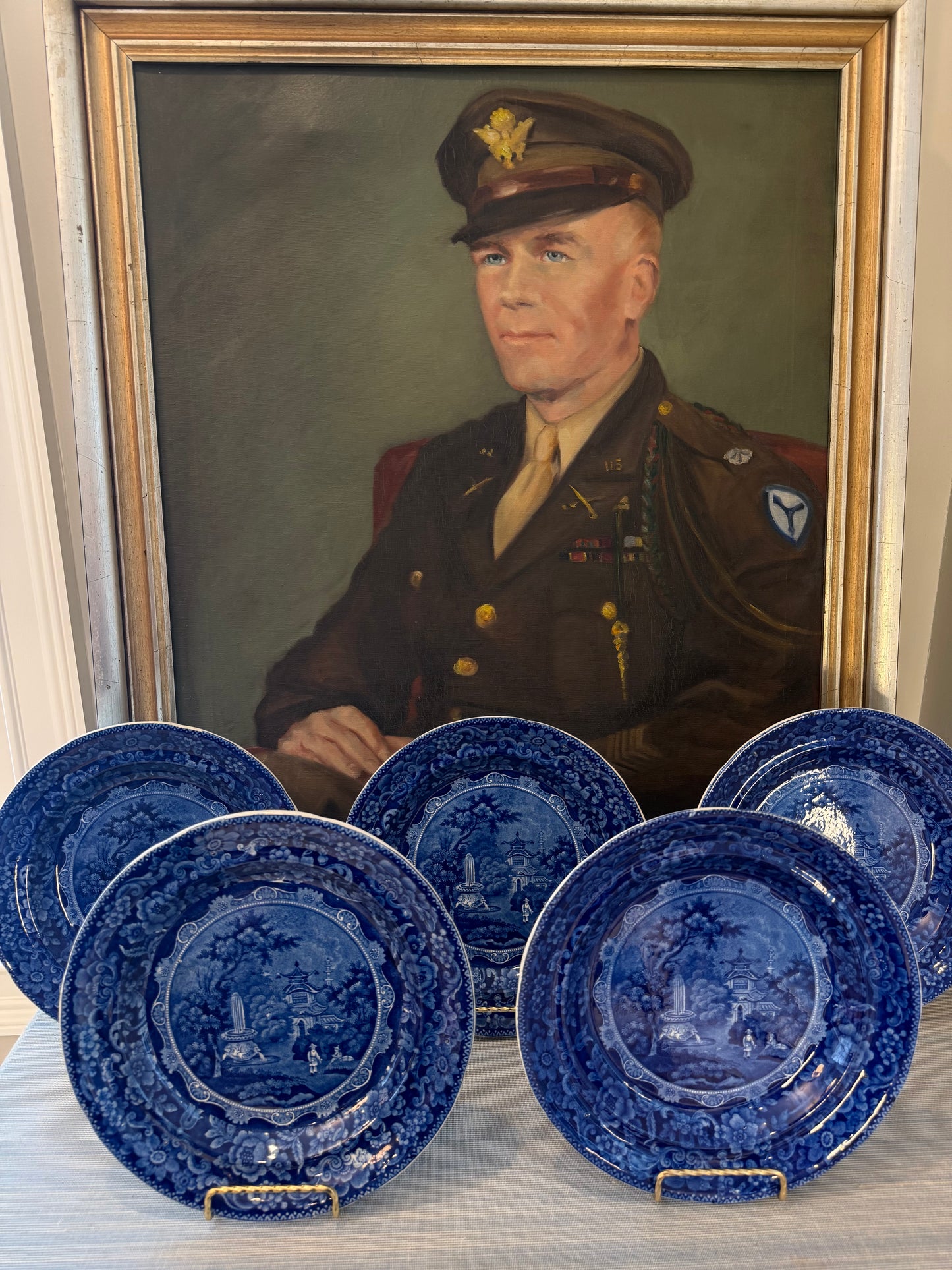 Stunning Set of 6 Antique Historical Blue Transferware 10” Plates