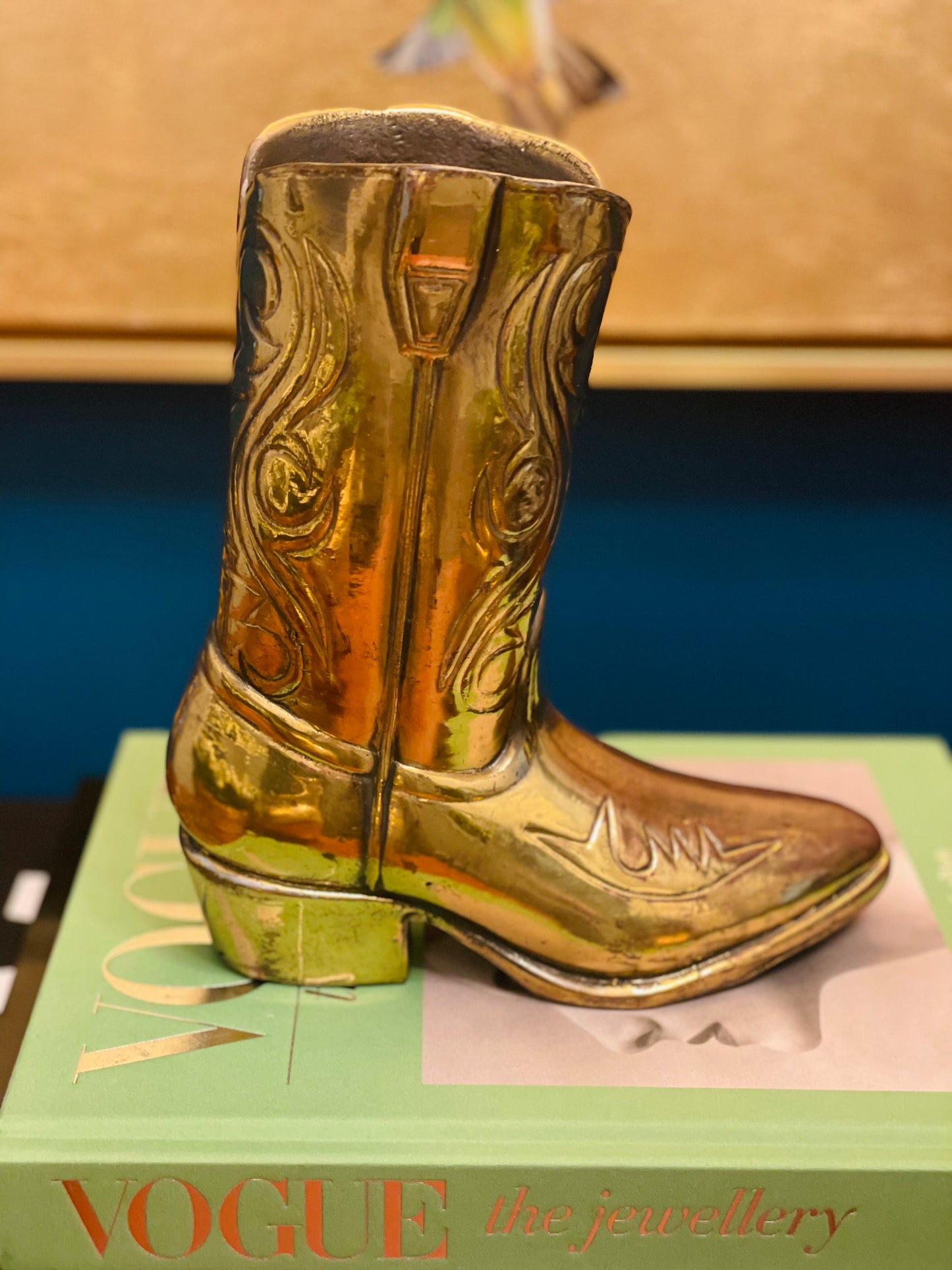 Vintage 8” Brass Cowboy Boot Vase