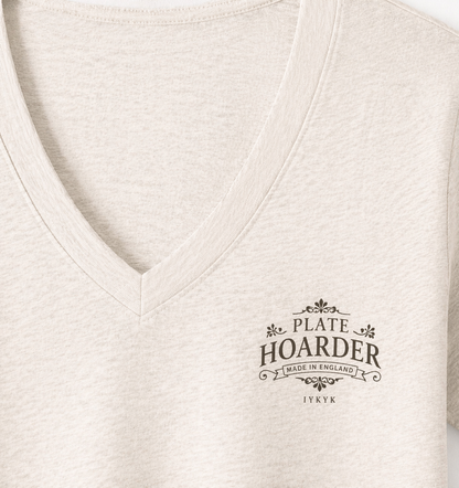 Rare and Worn | Plate Hoarder - Collector’s Mark V-neck Relaxed Tee - Soft Ivory