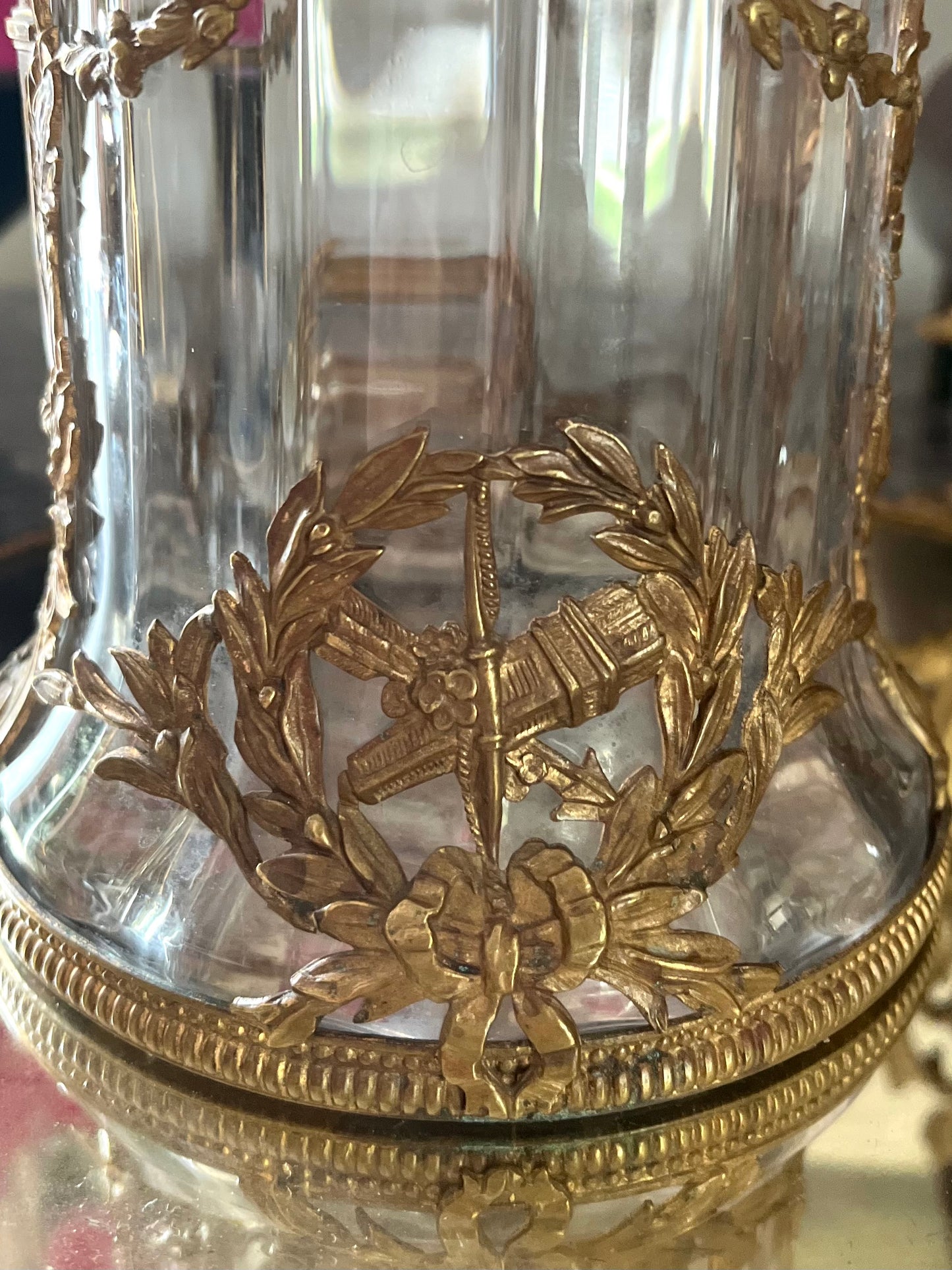 Antique French Ormolu-Mounted Glass Vase - Louis XVI Style - Rose Garlands & Love Trophy - c. Pre-1891