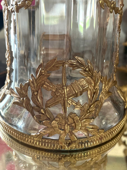 Antique French Ormolu-Mounted Glass Vase - Louis XVI Style - Rose Garlands & Love Trophy - c. Pre-1891