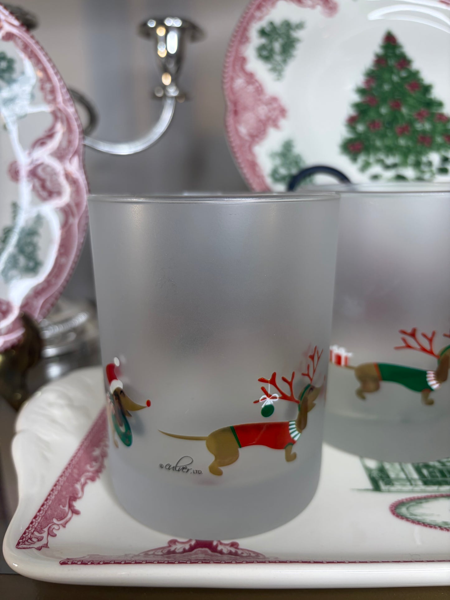 Sweetest Culver holiday Dachshund glasses set of 4!