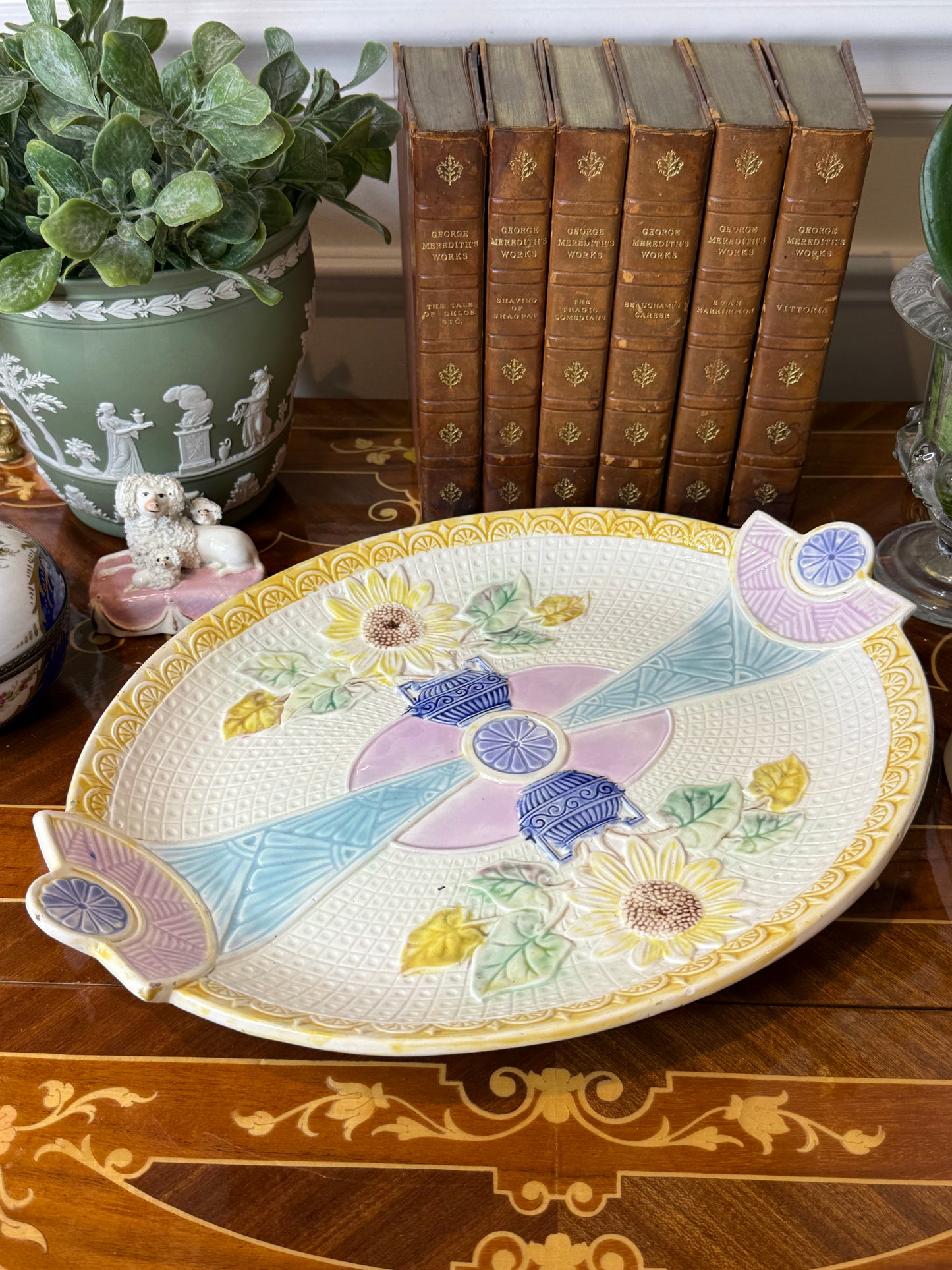 Antique Samuel Lear Aesthetic Period “Sunflower & Urn” Serving Platter, c.1883 | 14” x 10.5” | #DA4498