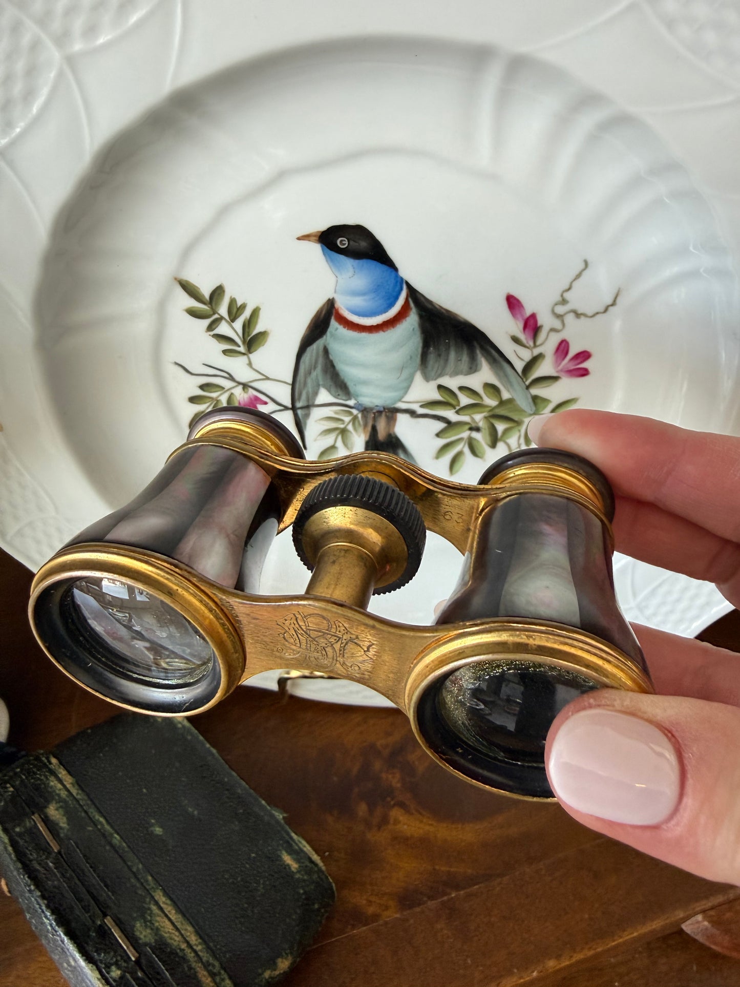 Reserved Live Sale 2/10 - Antique Mother of Pearl Monogrammed Lemaire Paris Opera Glasses w/ Original Case