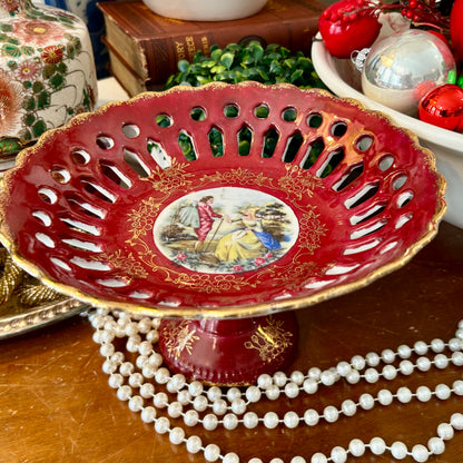 Stunning antique porcelain Italian lattice reticulated footed bowl