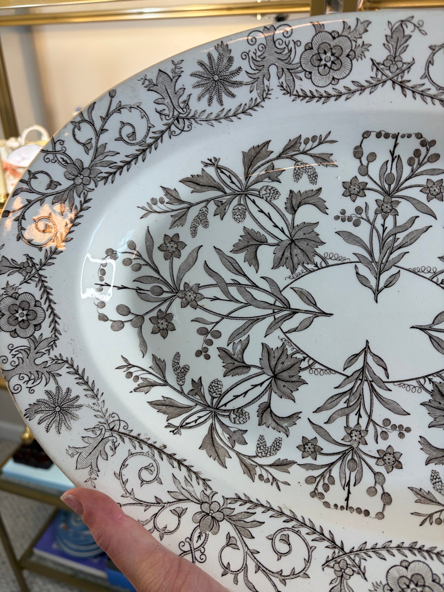 Reserved! Stunning brown transferware floral platter!