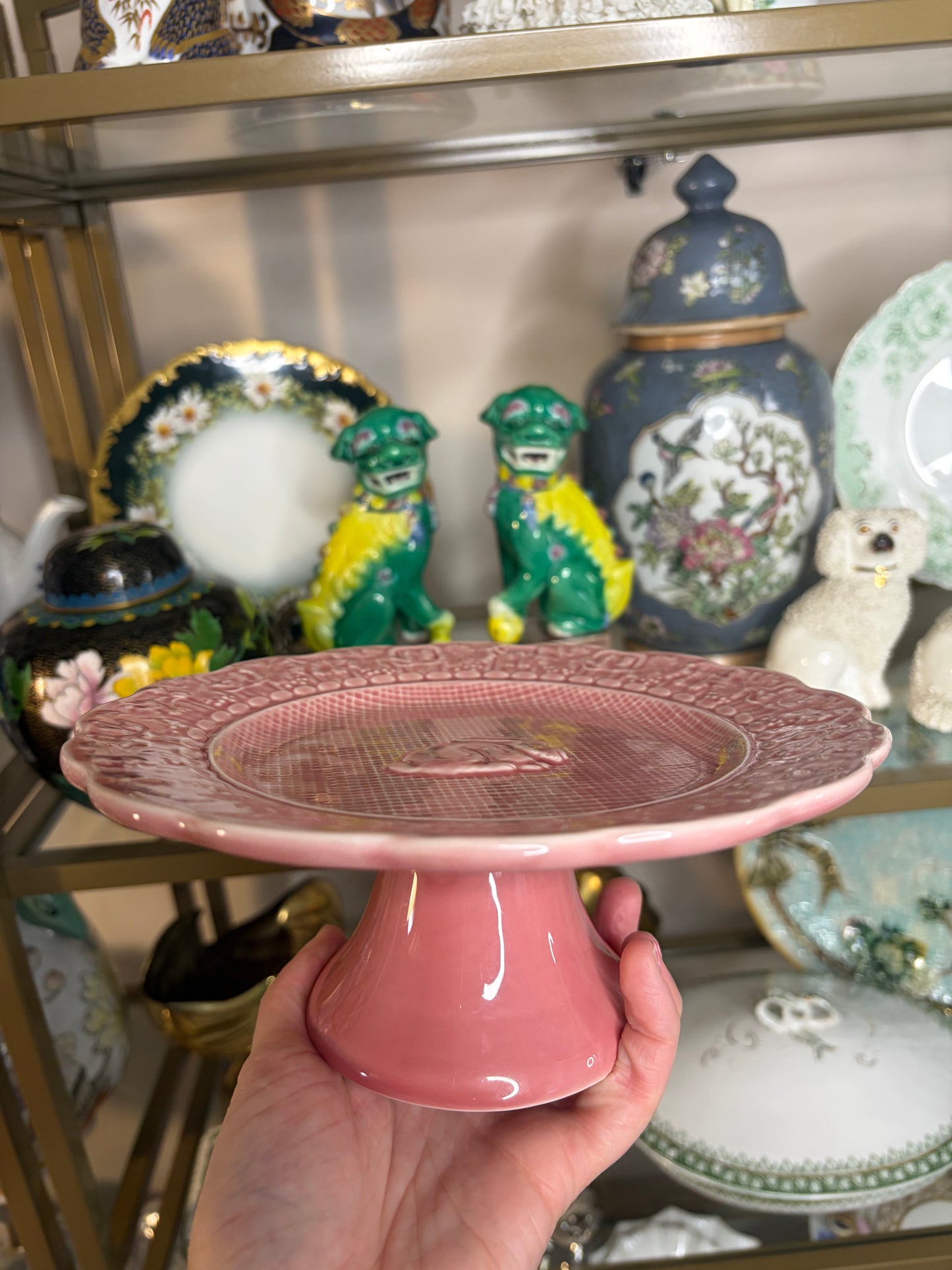 Reserved for Yvonne! Bordallo Pinheiro pink bunny small cake stand!