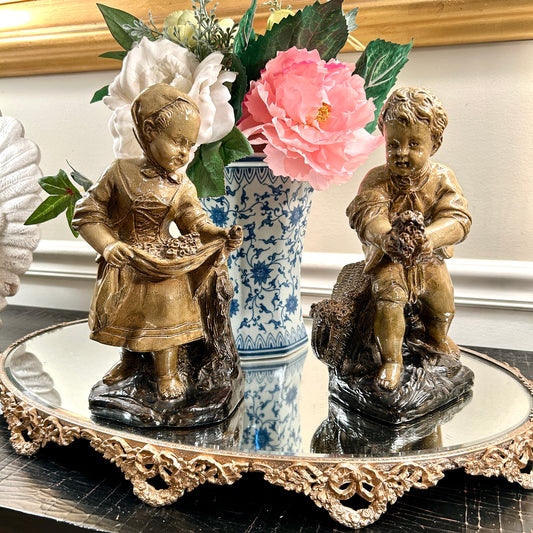 Vintage designer BORGHESE pastoral statues boy & girl with boutiques 10 x 6