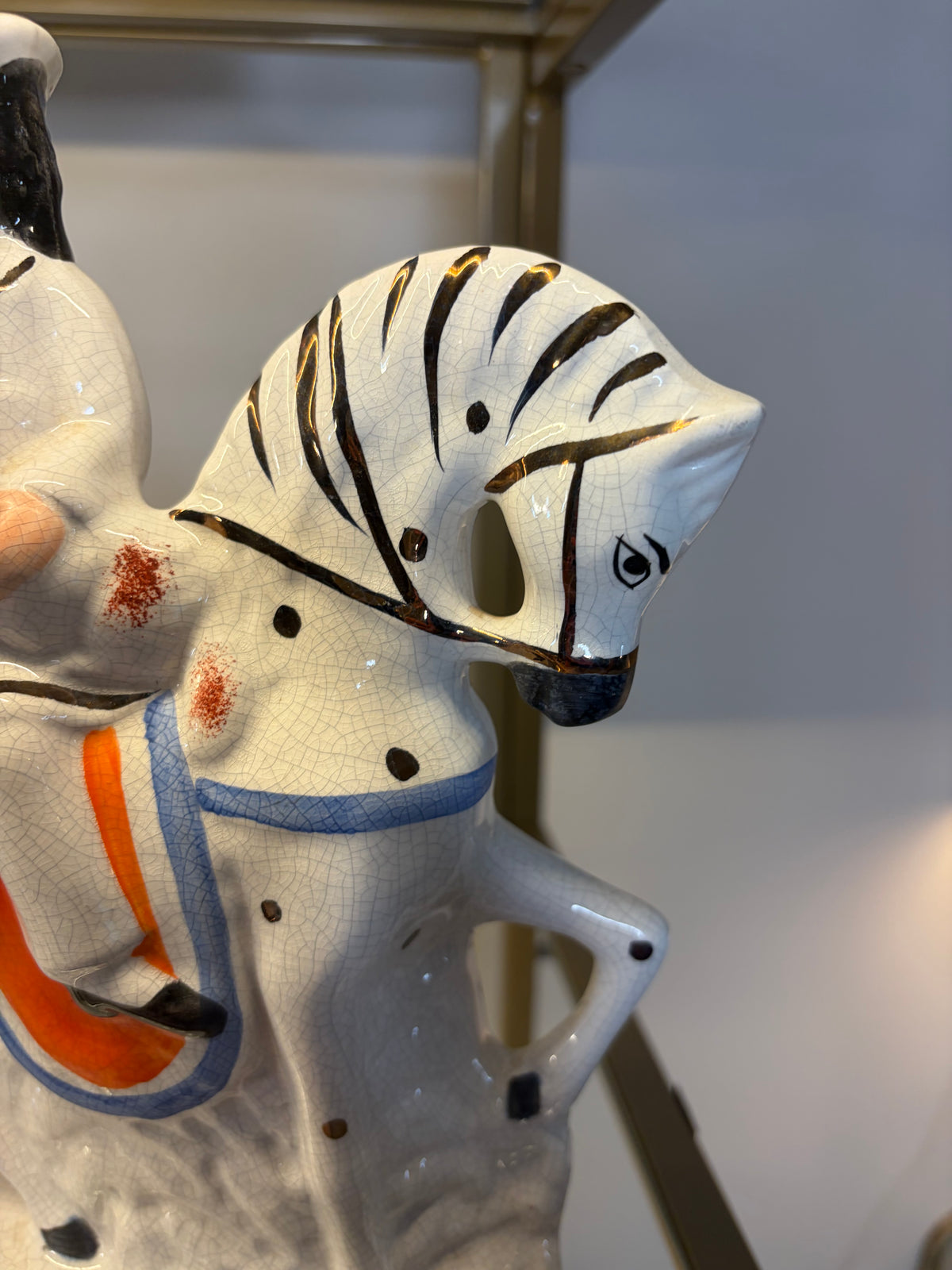 Lovely Staffordshire figurine on horse of girl holding a lamb!