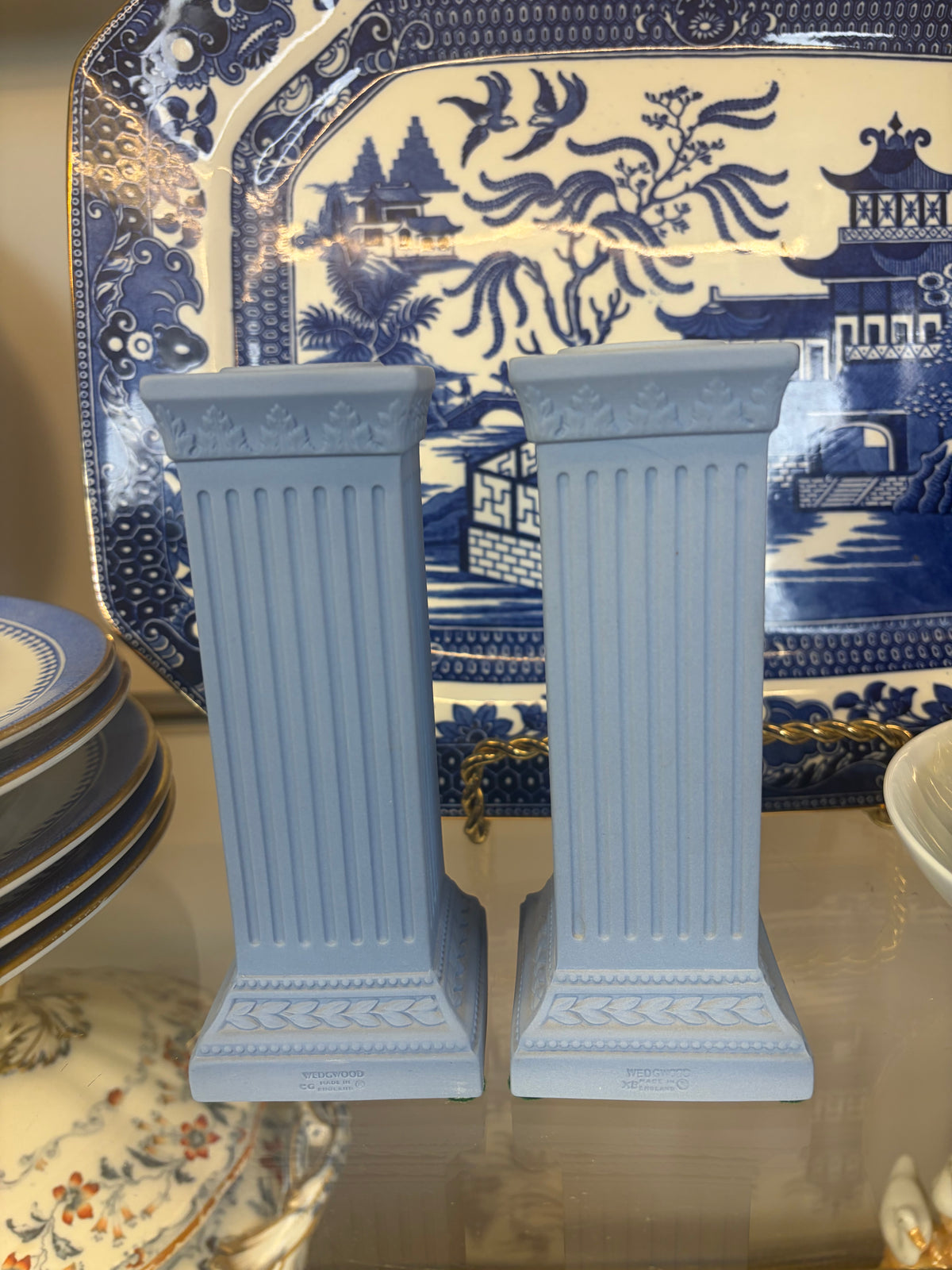 Beautiful Wedgwood Dancing Hours column candleholders pair!