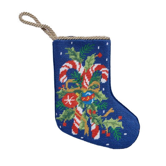 Candy Cane Embroidered Mini Stocking