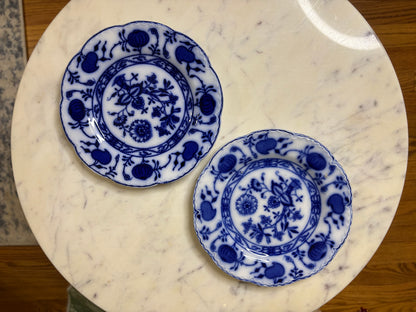 Gorgeous Flow Blue Johnson Bros. holland pattern plates pair!