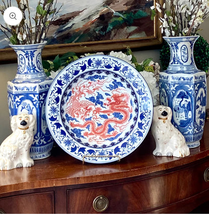 Large, 16”D blue & white chinoiserie chic wall platter - Excellent!