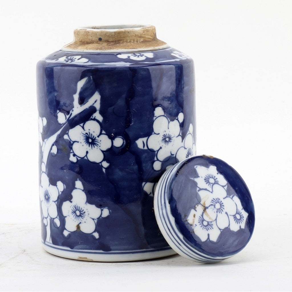 NEW - Blue & White Cherry Blossom Tea Jar, 7.25" Tall