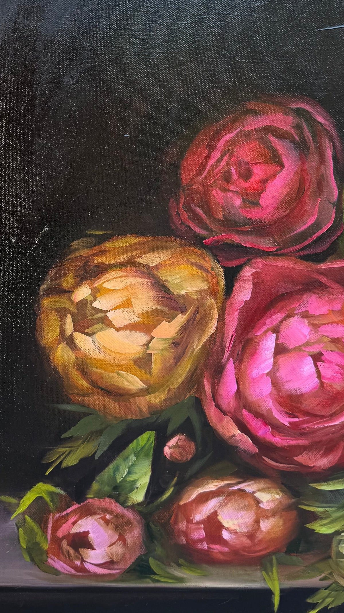 Large Peony Oil Painting in Ornate Gold Frame 44 x 36