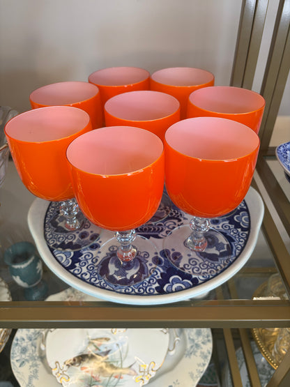 Stunning Carlo Moretti Italian orange encased white wine glasses set of 4! Two sets of 4 available; sold separately!
