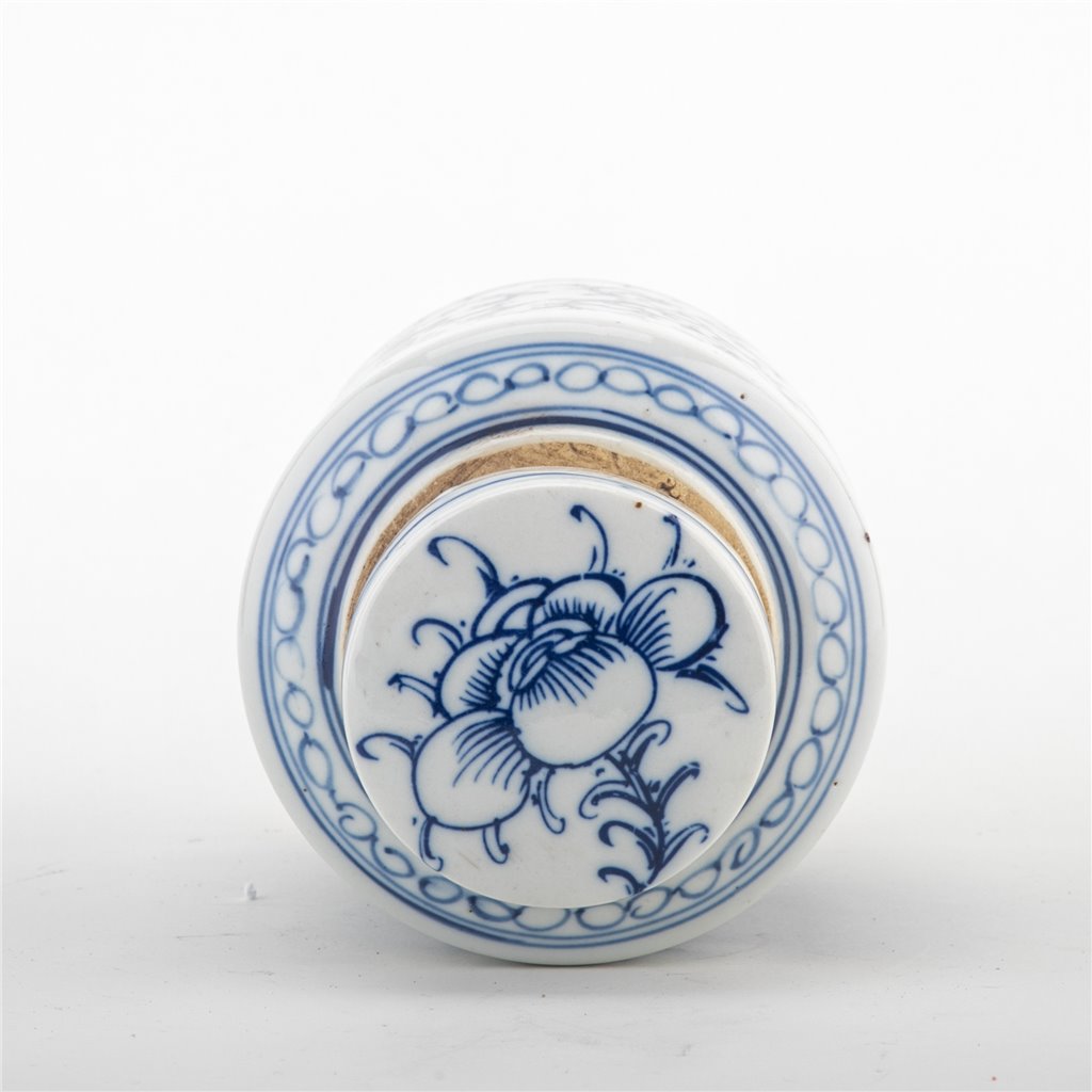 NEW - Blue & White, 7" Tall Double Happiness, Hand Painted Tea Caddy Jar
